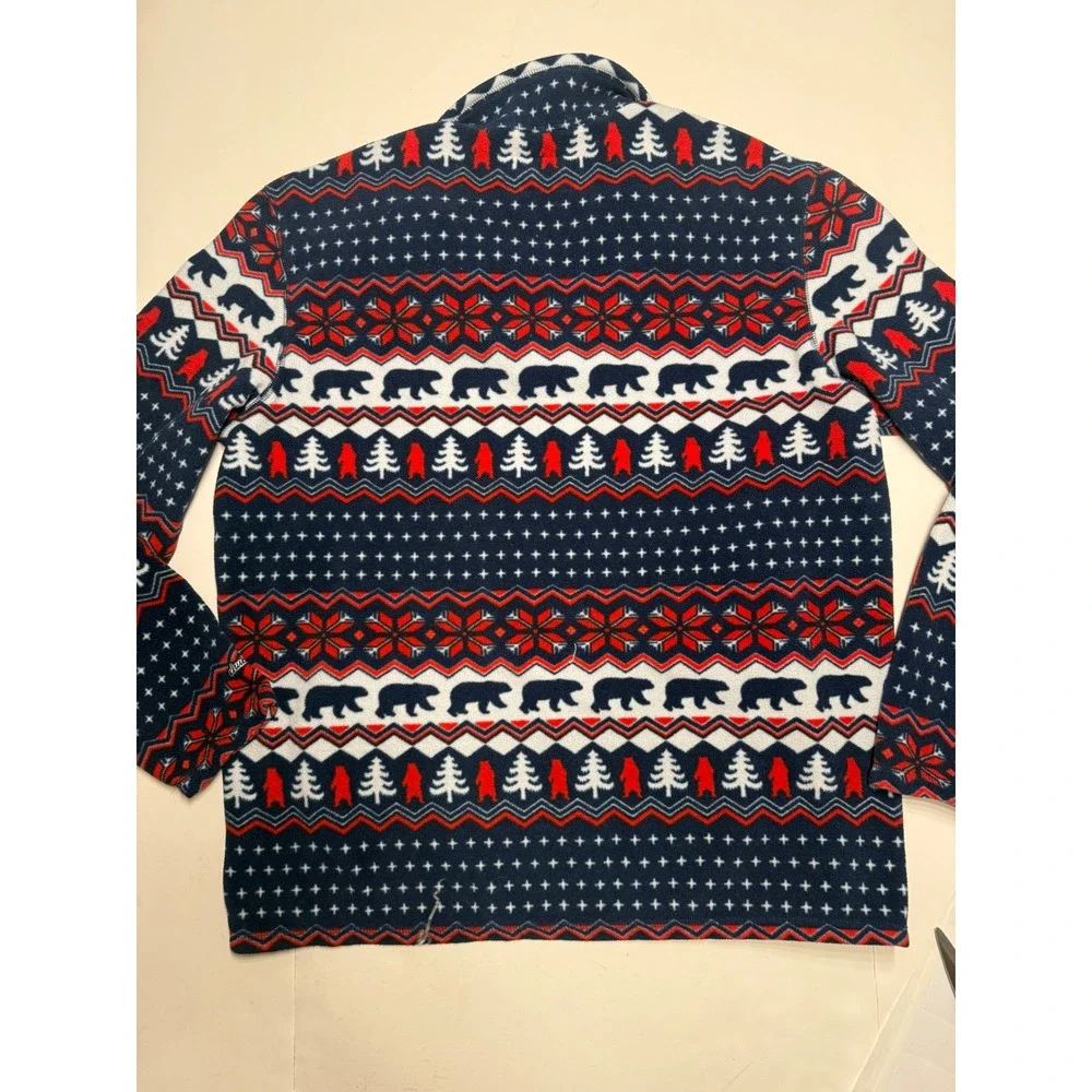 Chubbies Mens XXL Fleece Quarter Zip Pullover Bear Fair Isle Navy Red White